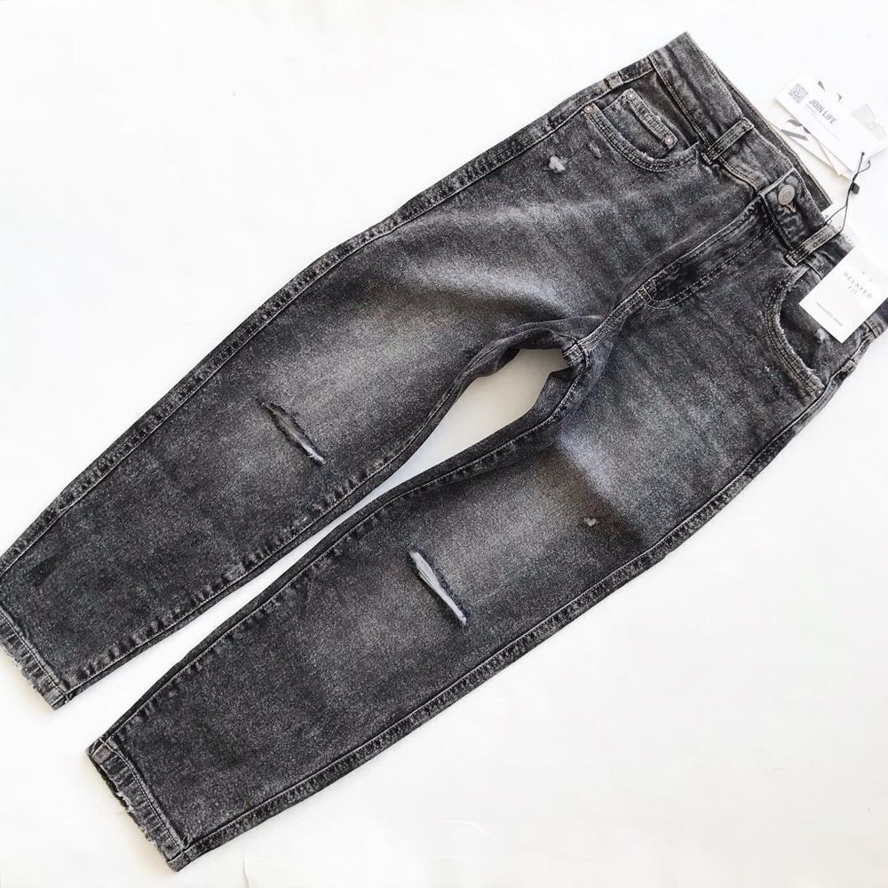 Zara NWT black stone washed relaxed fit jeans 10Y